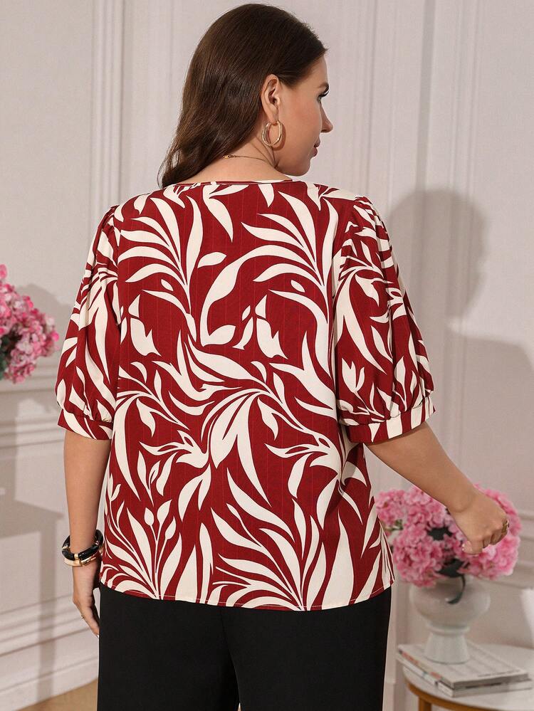 Plus Size Women Allover Print Shirt, Casual Wear For Work And Vacation