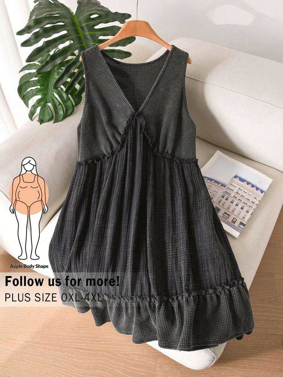 CosyJoli Đầm denim không tay dáng rộng cho nữ cỡ lớn, kiểu dáng thường ngày, hàng mới về, chất lượng tốt, kiểu dáng mới nhất, đầm đen, đầm thường ngày cho nữ, đầm mùa hè. - màu đen - Xem 1