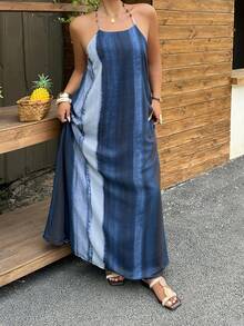Livesso Beaded Tie Dye Dress, Vacation Style, Plus Size, Spring/Summer Sundress - Blue - View 7