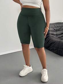 SHEIN PETITE CURVE Quần legging nữ cỡ lớn màu trơn, kiểu dáng thường ngày, thích hợp cho mùa hè. - Màu xám đen - Xem 3