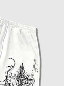 ROMWE MEN Goth Men's Loose Comfortable Casual Sports Straight Leg Sweatpants, Black - White - View 5