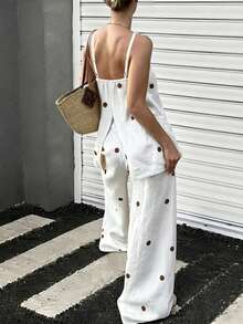 INAWLY Bộ đồ 2 món chấm bi tối giản dành cho nữ, thích hợp cho mùa xuân/hè. - Cà phê nâu - Xem 2