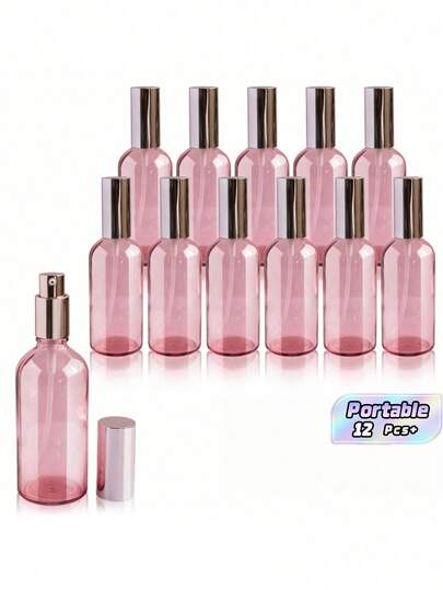 12个粉色喷雾瓶，1/2/4盎司细雾玻璃喷雾瓶，小型可重复灌装容器，适用于浇花、清洁、香水（不含漏斗和滴管）