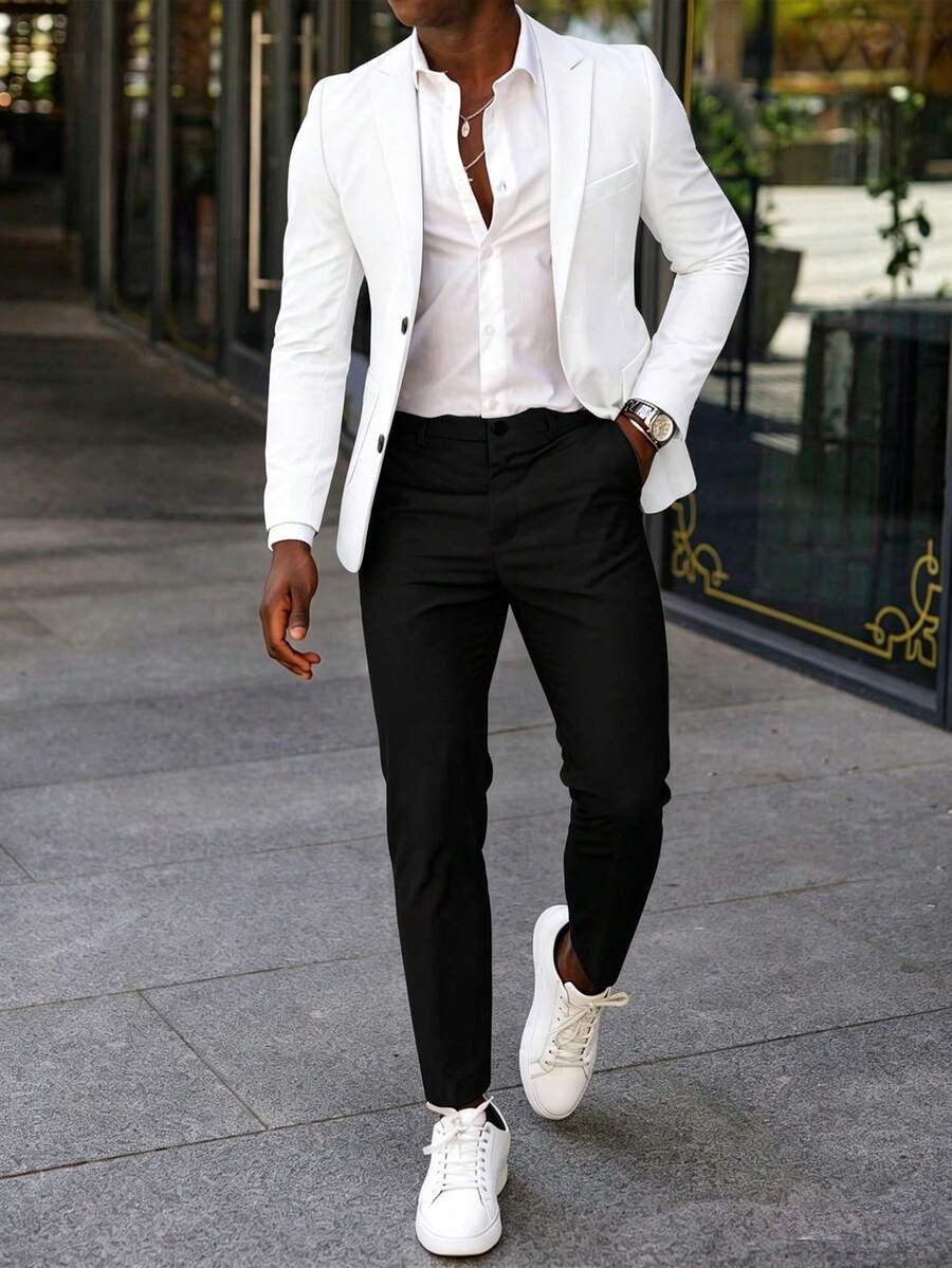 Manfinity Mode Conjunto de chaqueta y pantalones de traje formal de negocios para hombre, adecuado para trabajo, viajes, boda, fiesta - Multicolor - Ver 1
