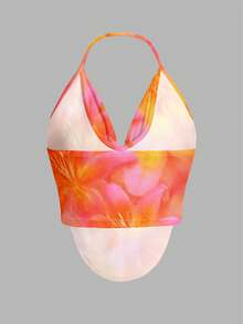Firerie Áo tank top cổ yếm in họa tiết hoa ly Hawaii tối giản, thanh lịch, gợi cảm, thích hợp cho mùa hè, lễ hội âm nhạc, lễ hội hóa trang, kỳ nghỉ biển. Áo kiểu nữ thanh lịch, trang phục đi nghỉ mát, áo nữ thường ngày. - trái cam - Xem 7