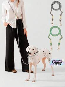 1pc Multi-Functional Hand-Woven Tech Style Pet Leash With Adjustable Length Metal Clip, Suitable For Small, Medium, And Large Dogs For Outdoor Running And Training Walking, Double Traction Clip To Walk Two Dogs At The Same Time - Multicolor - View 2
