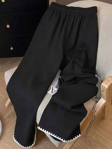 Resyla Retro American Y2K Style Minimalist Women Drawstring Waist Sweatpants - Black - View 2