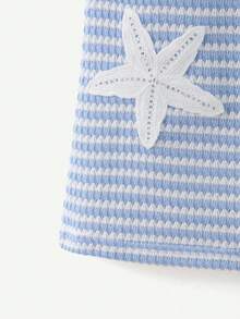 SHEIN Casuvi Kids 少女休闲彩色钩针3D花卉镂空无袖针织连衣裙，适合海滩、度假和休闲穿着 - 藍白色 - 查看 6