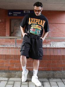 LEOGASHI LEOGASHI 男士时尚休闲百慕大短裤，宽松舒适 - 黑色 - 查看 4