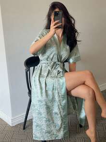 DAZY 女士印花短袖宽松休闲睡袍 - 藍色 - 查看 4