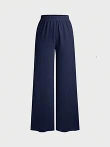 Sweetra 女士卡其色休闲系带吊带背心和舒适阔腿直筒裤两件套，春夏款 - 藏蓝色 - 查看 6