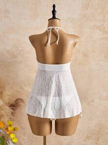 Bellisia Bộ đồ bơi nữ buộc dây phía trước kiểu yếm, thích hợp cho kỳ nghỉ biển, kèm quần bơi. - Màu be - Xem 2
