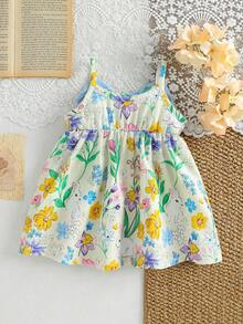 SHEIN Đầm midi không tay thời trang, thanh lịch, dễ thương cho bé gái, chất liệu vải dệt thoải mái với họa tiết bướm 3D cỡ lớn, hàng mới về mùa xuân/hè, thích hợp cho tiệc sinh nhật, mặc hàng ngày, đi nghỉ mát. - Nhiều màu - Xem 2