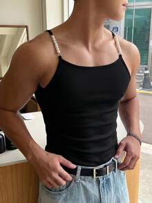 Manfinity Dauomo 男士仿珍珠性感时尚吊带背心 - 黑色 - 查看 6