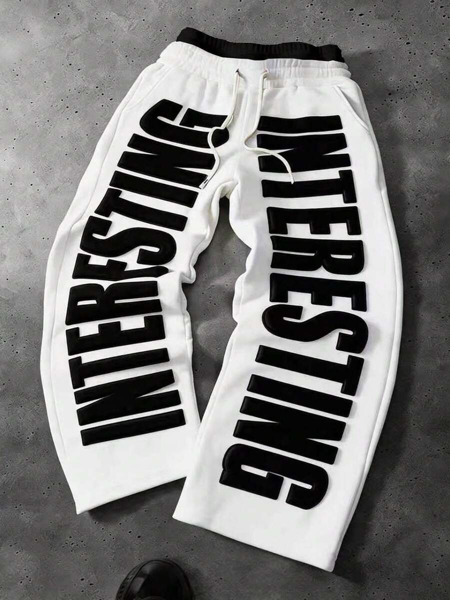 PAVTROS Young Men's Street Style Double-Waist Sweatpants - White - View 1