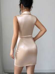 Balvessa Đầm ngắn không tay sang trọng, thanh lịch dành cho nữ, có cổ áo blazer, thích hợp cho mùa hè. - Rượu sâm banh - Xem 2