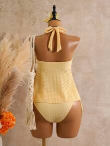 Bellisia V-Neck Halter Tankini Swimwear For Women, Ruffle Skirt Bikini Set, Suitable For Hot Summer Resort Swimming Vacation Orange Casual - Light Yellow - View 3