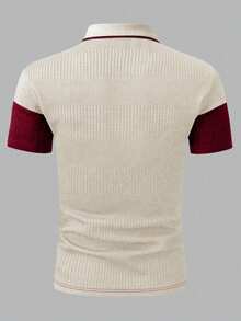 EGENSIO Kemeja Polo Lengan Pendek Pria Kasual untuk Berpergian, Warna Kontras, Bahan Bertekstur, Musim Panas - MultiWarna - View 2