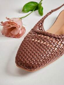SHUZIA Ladies Elegant Crochet Woven PU Slingback Mules - Coffee Brown - View 6