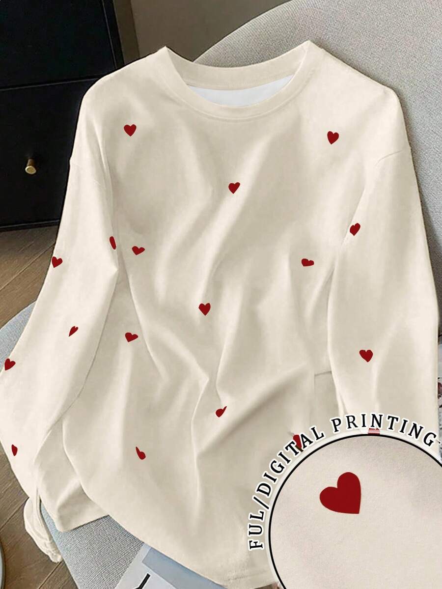 Resyla New Arrival Bestselling Heart Design Women T-Shirt, Beige - Apricot - View 1
