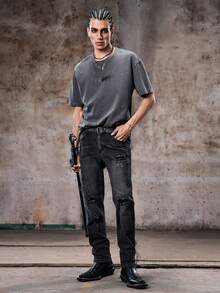 Skyrend Herren American Style Lässig Street Vintage bedrucktes Kurzarm T-Shirt, Emoemo Grafik T-Shirt für Herren - Grauviolett - Übersicht 3