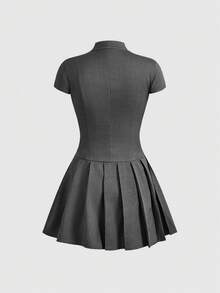 ROMWE Grunge Punk Women's Gothic Hollow Metal Shirt Dress, Punk Style, Black, Spring/Summer - Black - View 2