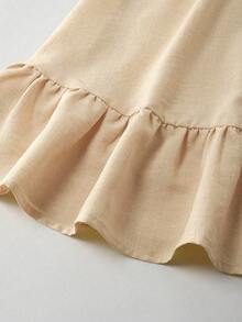 Louniche Standard Size Women's Ruffled V-Neck Fitted Vacation Elegant Mid-Length Dress - Apricot - View 4