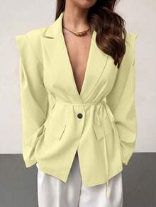 Rafferiza Women's Fashionable Commuter Solid Color Regular Jacket - Light Yellow - View 4