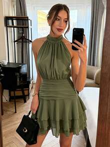 Women Midi Dresses - Army Green - View 6