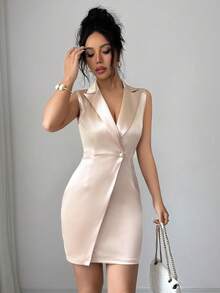 Balvessa Đầm ngắn không tay sang trọng, thanh lịch dành cho nữ, có cổ áo blazer, thích hợp cho mùa hè. - Rượu sâm banh - Xem 7