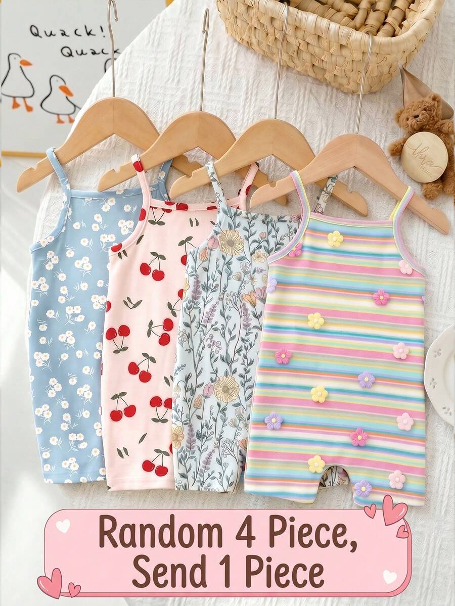 Baby Girl Casual Strap Romper, Suitable For Spring/Summer - Multicolor - View 1