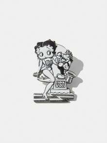 Betty Boop x SHEIN 2 Stück neue kreative Cartoon Muster Brosche Set, IP Gelenk Design, niedlich personalisiert, einfach und großzügig, kann auch als Tasche, Accessoire getragen werden, geeignet für alle Arten von Partys, Konzerten, Festivals, exquisite Geschenke - Platin - Übersicht 6