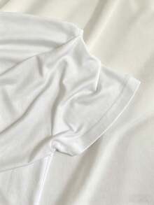 Glimmora Women's Solid Color Off-Shoulder Ruched Casual T-Shirt - White - View 3
