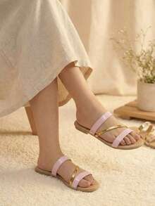 Sandalia plana en dorado, dorado rosado y plateado - Pink Charol - Ver 2