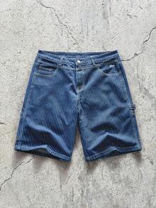 EVRINFINITE Quần short kaki nam màu xanh sọc nhiều túi, phong cách đường phố thường ngày. - Rửa tối - Xem 1
