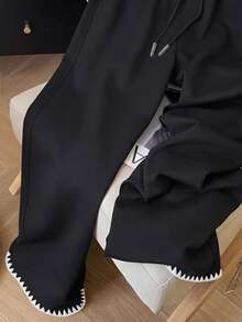 Resyla Retro American Y2K Style Minimalist Women Drawstring Waist Sweatpants - Black - View 3