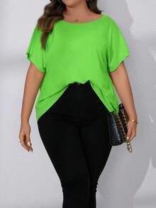 Plus Solid Batwing Sleeve Tee - Green - View 6