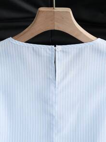 Franclia Women's Elegant Blue And White Stripe Satin Sleeveless Vest,Double-Layered Ruffle Trim Summer Holiday Tea Party Top,Casual Vacation Outing Blouse - Blue - View 7