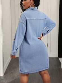 Slaydiva Women's Front Button Denim Dress - Brown - View 2