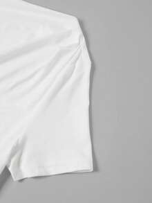 Ellevyn 3 chiếc áo thun nữ mùa hè, kiểu dáng tối giản, màu trơn, cổ lệch, xếp ly, ôm sát. - Nhiều màu - Xem 10
