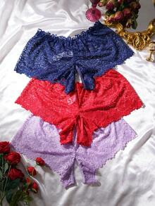 SHEIN Set de 3 bragas sexy de encaje con abertura en la entrepierna para tallas grandes - Multicolor - Ver 4