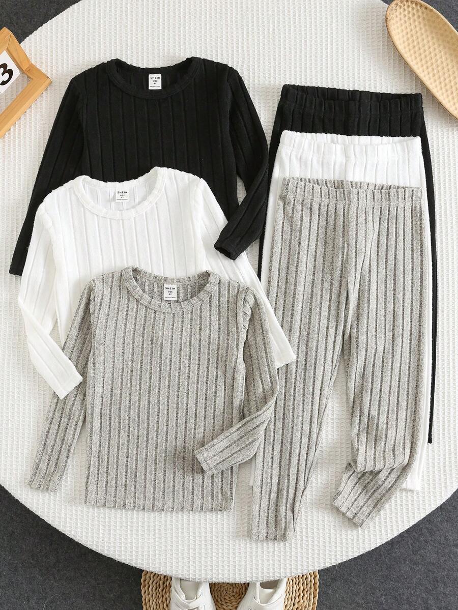 SHEIN 6 قطع طقم ملابس داخلية حرارية للأولاد، ملابس علوية بياقة مستديرة وأكمام طويلة وبنطال طويل مصنوع من الحياكة المحزمة، مناسب للمدرسة والأعياد والخريف والربيع والصيف والشتاء - متعدد الألوان - مشاهدة 1