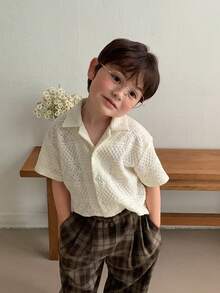 DAZY Baby Boy Solid Color Front Button Collar Casual Short Sleeve Top Toddler Summer - Apricot - View 1