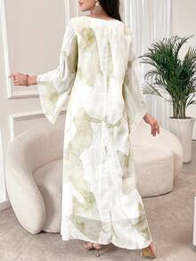 Al Najma Đầm maxi Thổ Nhĩ Kỳ dành cho nữ và áo abaya truyền thống Ả Rập. - Màu vàng - Xem 3
