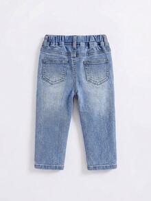 SHEIN Jeans décontractés à jambes droites pour bébé garçon, convient pour l'automne/l'hiver - Jean clair - Voir 2