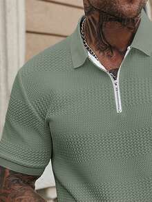 Manfinity Homme Setelan Kemeja Polo Lengan Pendek dan Celana Pendek Kasual Pria Warna Polos, Musim Panas - Mint Green - View 6