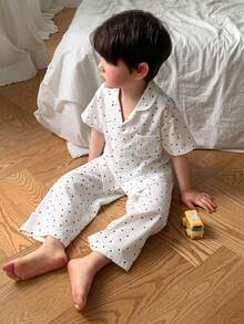 DAZY Bộ đồ ngủ bé trai in họa tiết chấm bi (áo và quần) - trắng - Xem 6