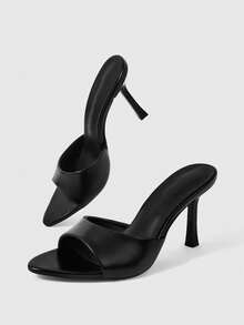 Sleekvia Sepatu Selop Wanita Hak Tinggi Model Baru untuk Musim Panas - Hitam - View 9