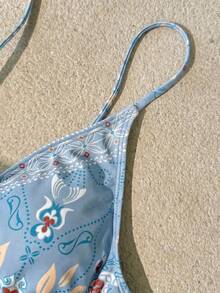 Vivid Eden Women's Floral Print Swimwear Top - Baby Blue - View 3