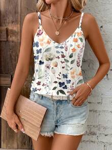 SHEIN Clasi Casual Minimalist Full-Width V-Neck Loose Camisole, Suitable For Summer - Multicolor - View 3